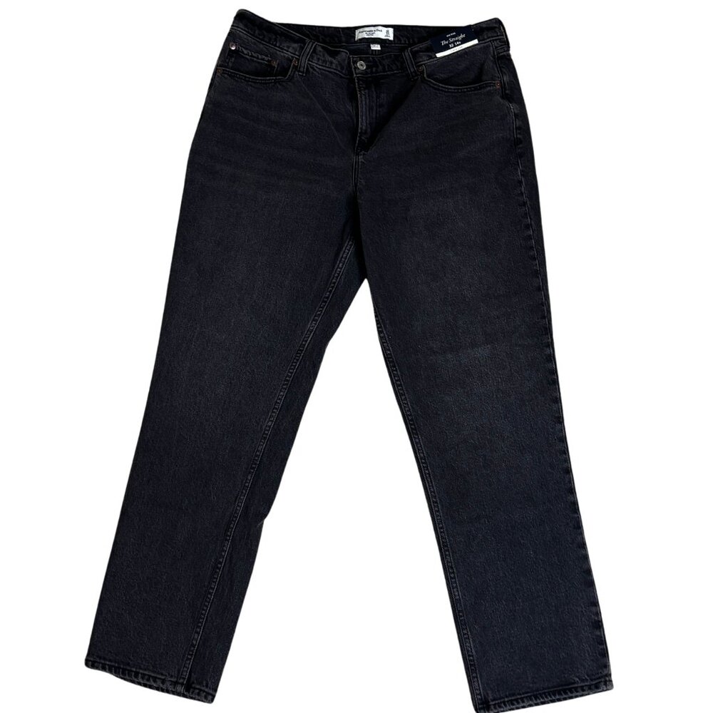 Abercrombie The Straight Mid Rise Curve Love Jeans Size 32 / 14 R NWT Black Wash